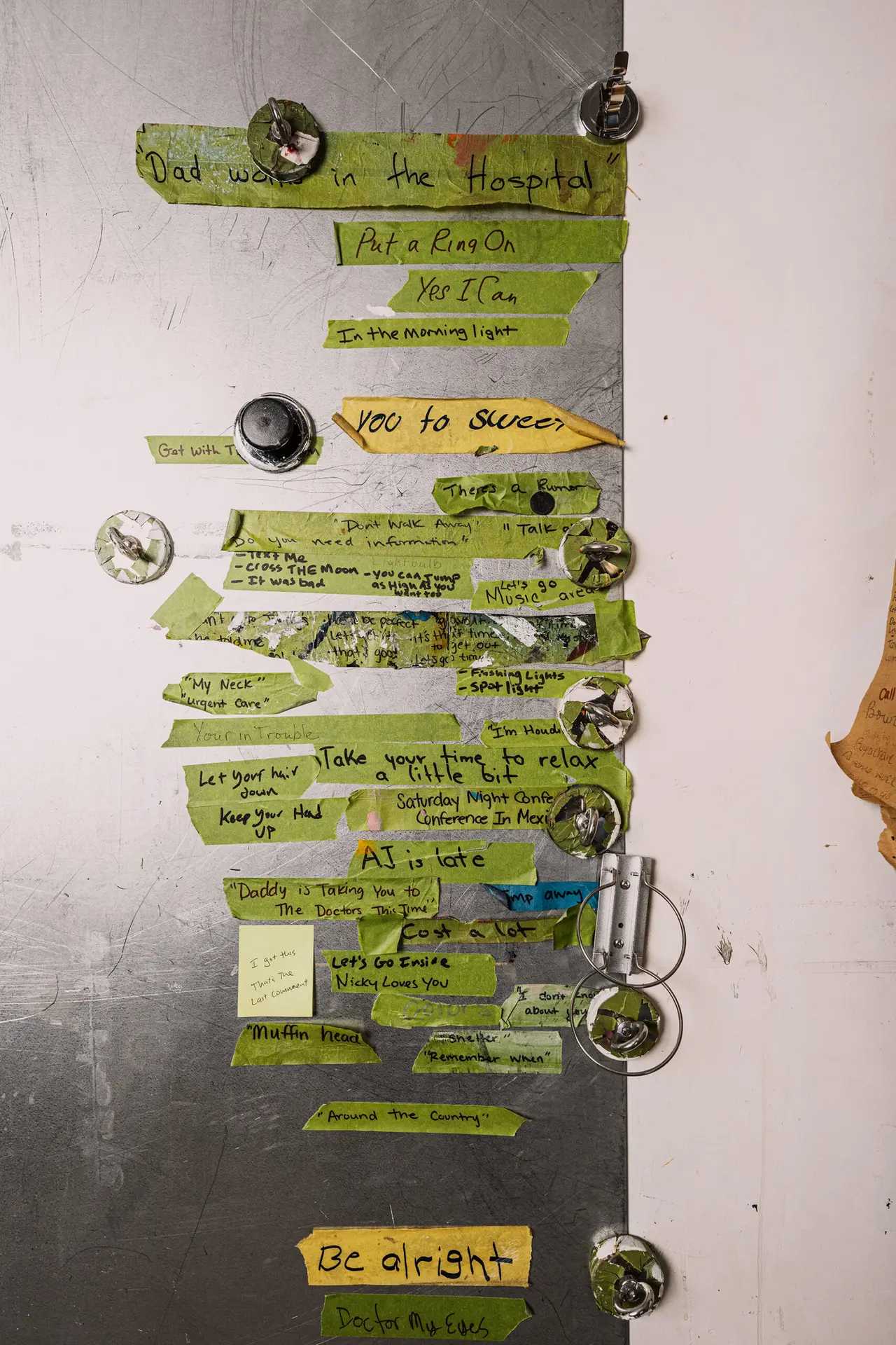 Words and phrases that Nicholas utters while painting are recorded by those around him and often become the titles of his works. Photo by Josh Rose.